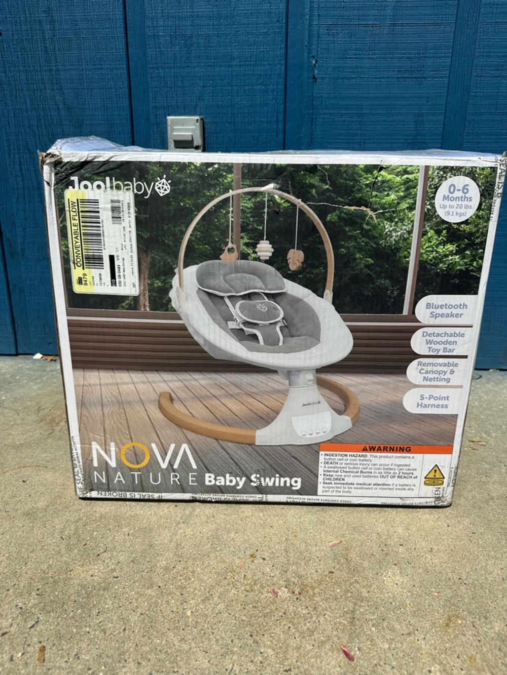 Nova Nature Baby Swing - Grey with Wooden Accents